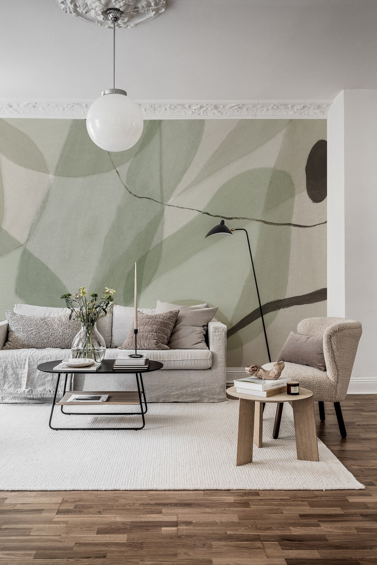 R17023 Asana Green Simplicity Mural by Rebel Walls