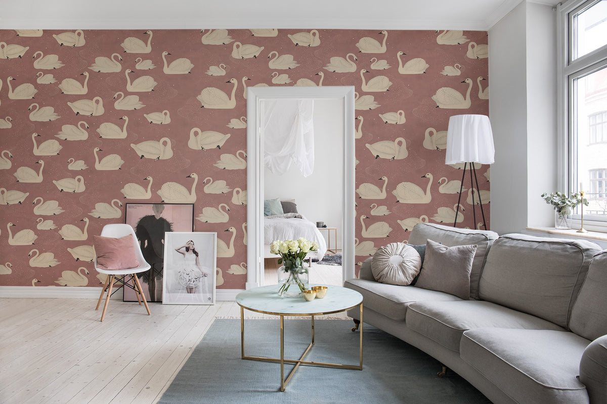 R17122 Cygne Rose Well-Being Mural by Rebel Walls