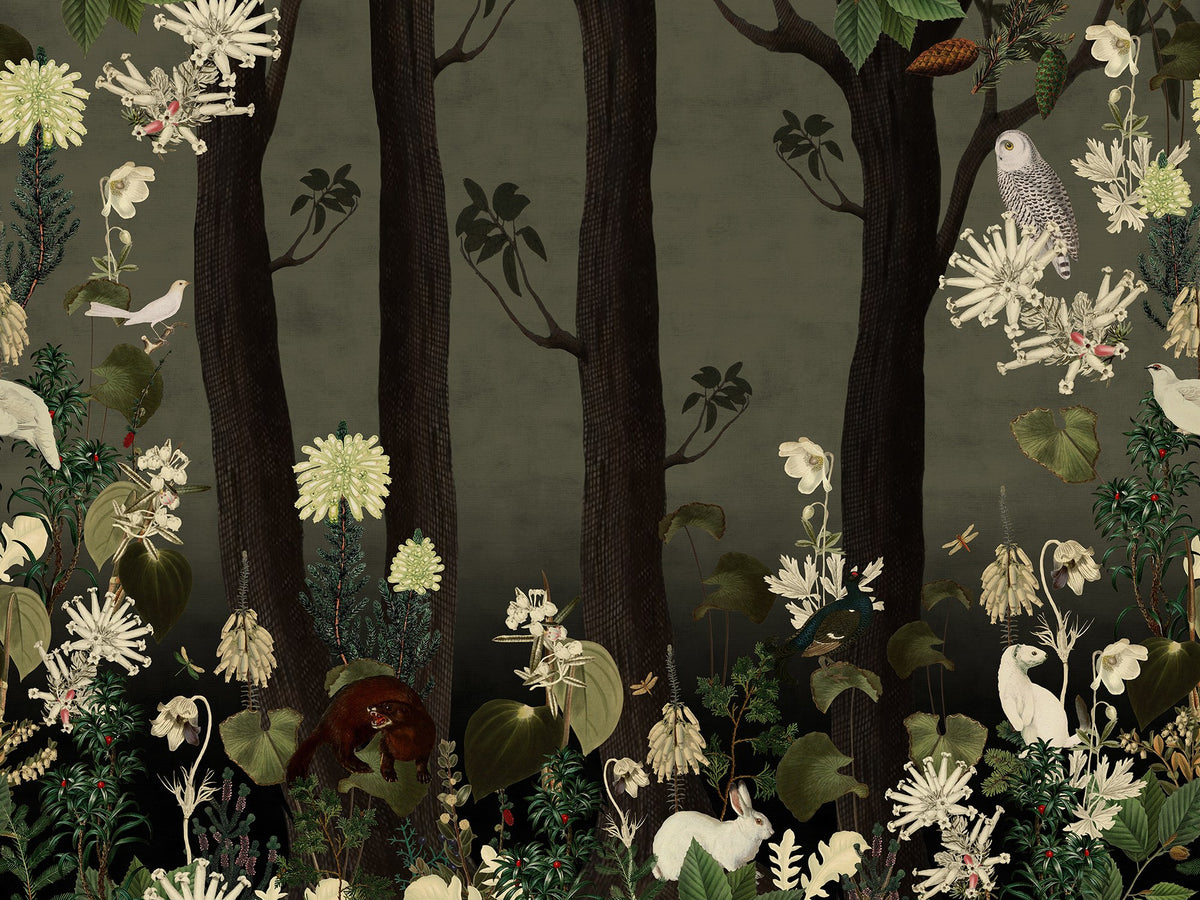 R17131 Rabbit Hole Moss Moss & Coral Mural by Rebel Walls