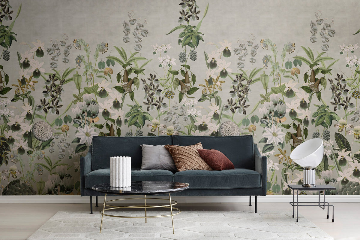 R17162 Alices Garden Dusk Moss & Coral Mural by Rebel Walls
