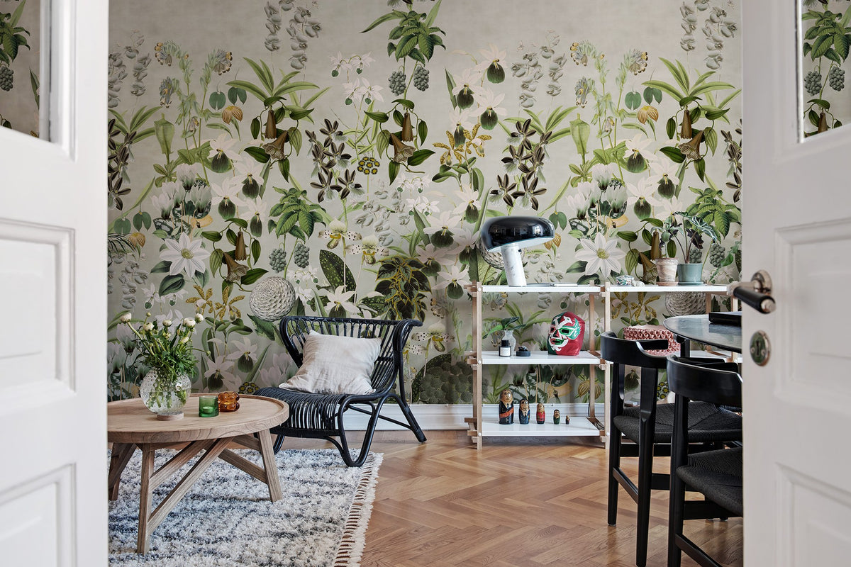 R17162 Alices Garden Dusk Moss & Coral Mural by Rebel Walls