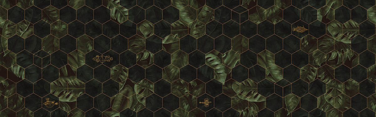 R17181 Hexagon Leaves Well-Being Mural by Rebel Walls
