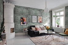 R17384 Oriental Tiles Sage Cultural Sceneries Mural by Rebel Walls
