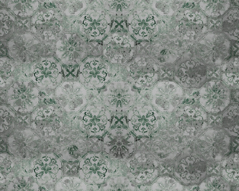 R17384 Oriental Tiles Sage Cultural Sceneries Mural by Rebel Walls