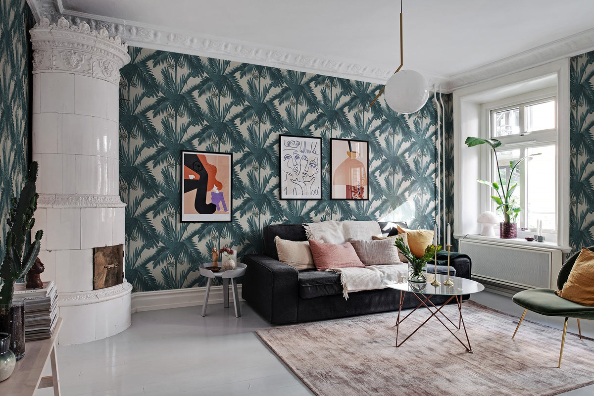 R17571 Palm Spring Teal Oddity Wallpaper by Rebel Walls