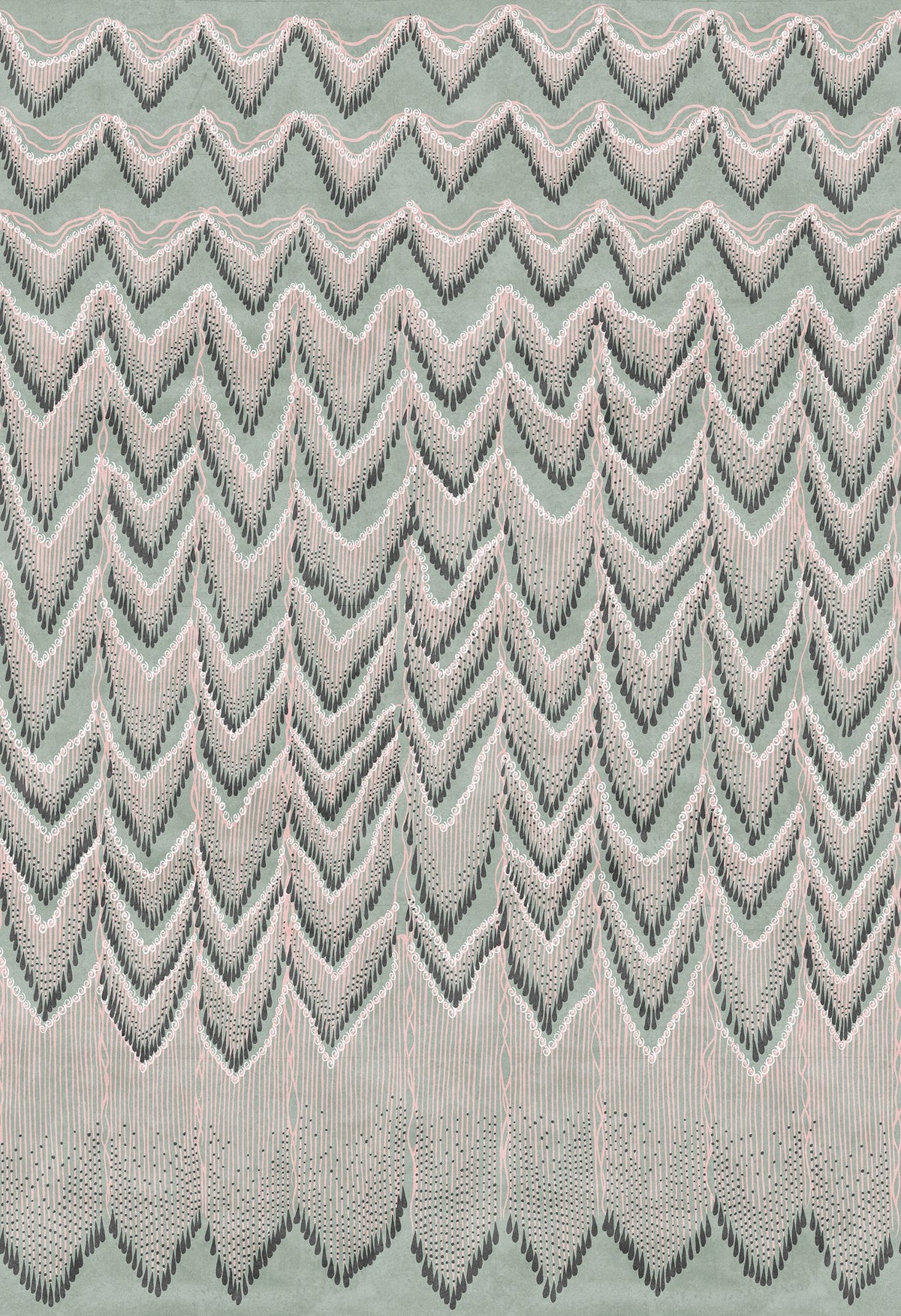 R17943 Fringed Follies Mint Zandra Rhodes Mural by Rebel Walls