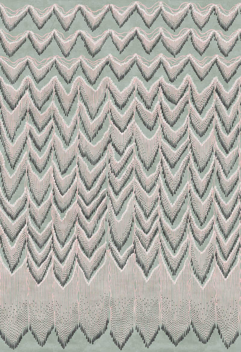 R17943 Fringed Follies Mint Zandra Rhodes Mural by Rebel Walls