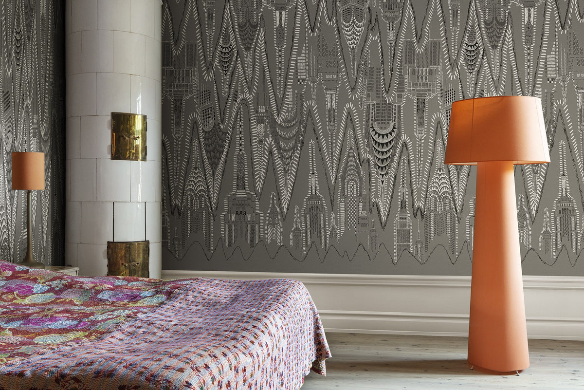 R17962 Manhattan Graphite Zandra Rhodes Mural by Rebel Walls