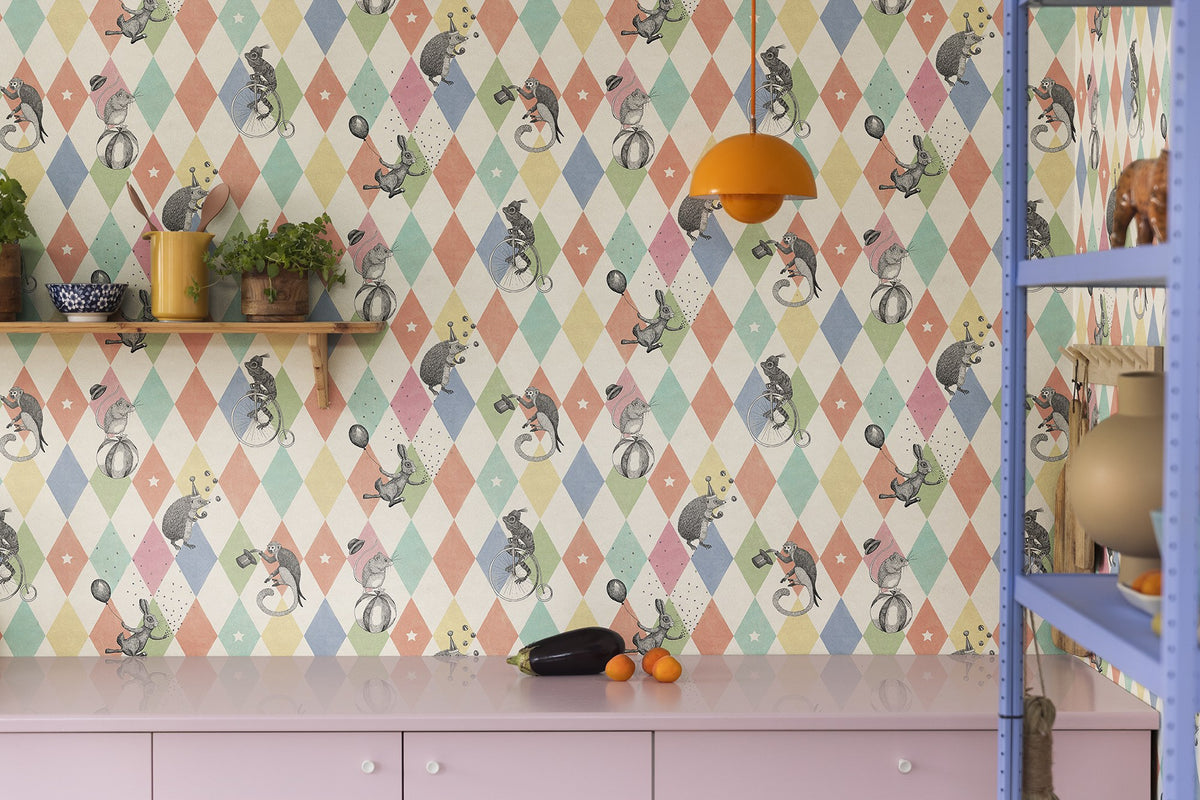 R18041 Circus Corner Rainbow Dreamland Wallpaper by Rebel Walls
