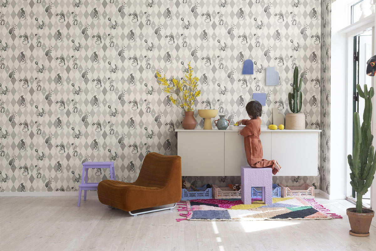 R18043 Circus Corner Graphite Dreamland Wallpaper by Rebel Walls