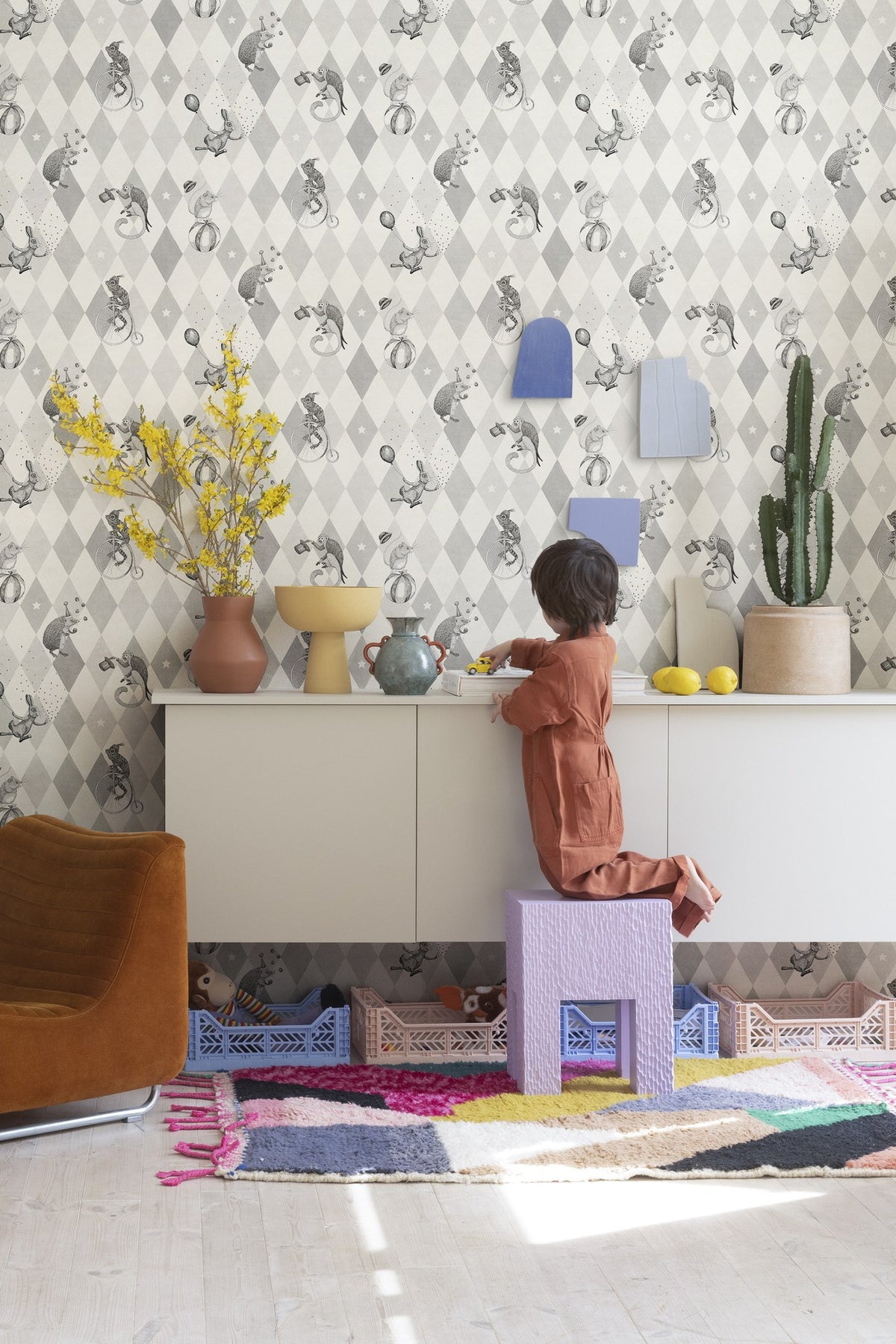 R18043 Circus Corner Graphite Dreamland Wallpaper by Rebel Walls