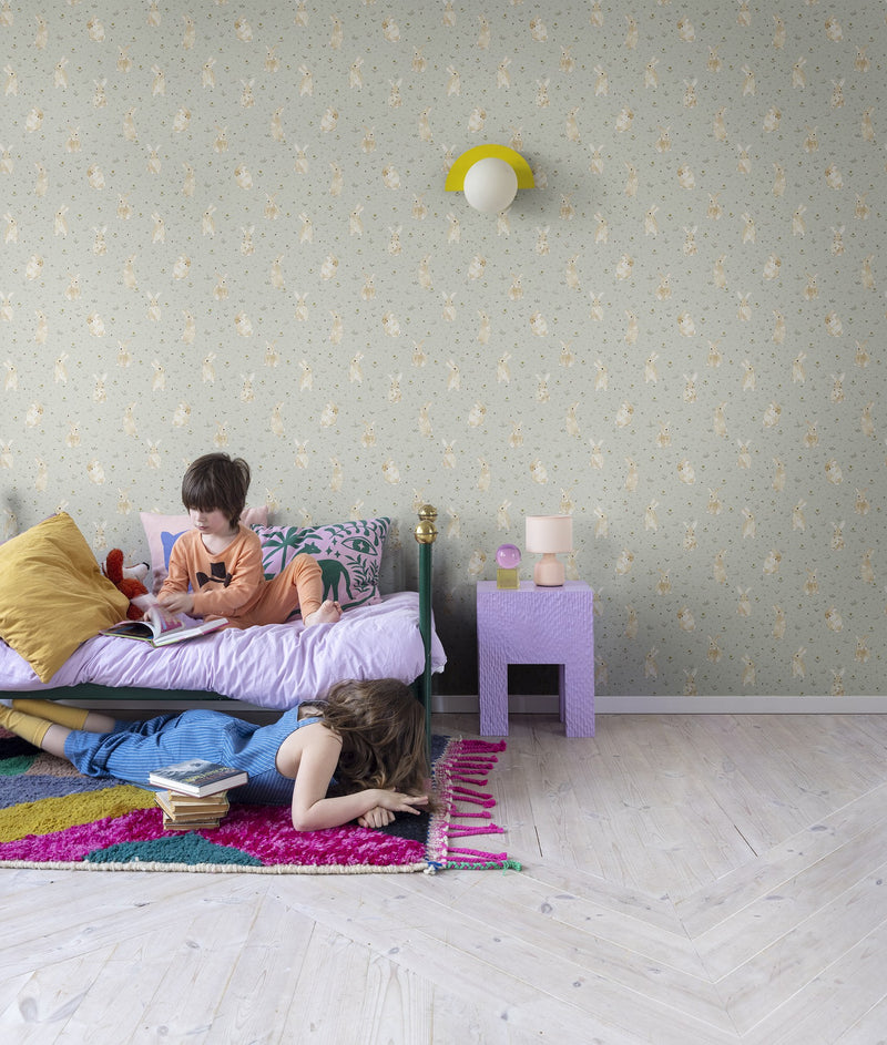 R18082 Bunny Field Mint Dreamland Wallpaper by Rebel Walls
