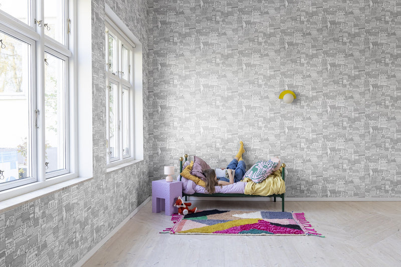 R18091 Dream Town Graphite Dreamland Wallpaper by Rebel Walls