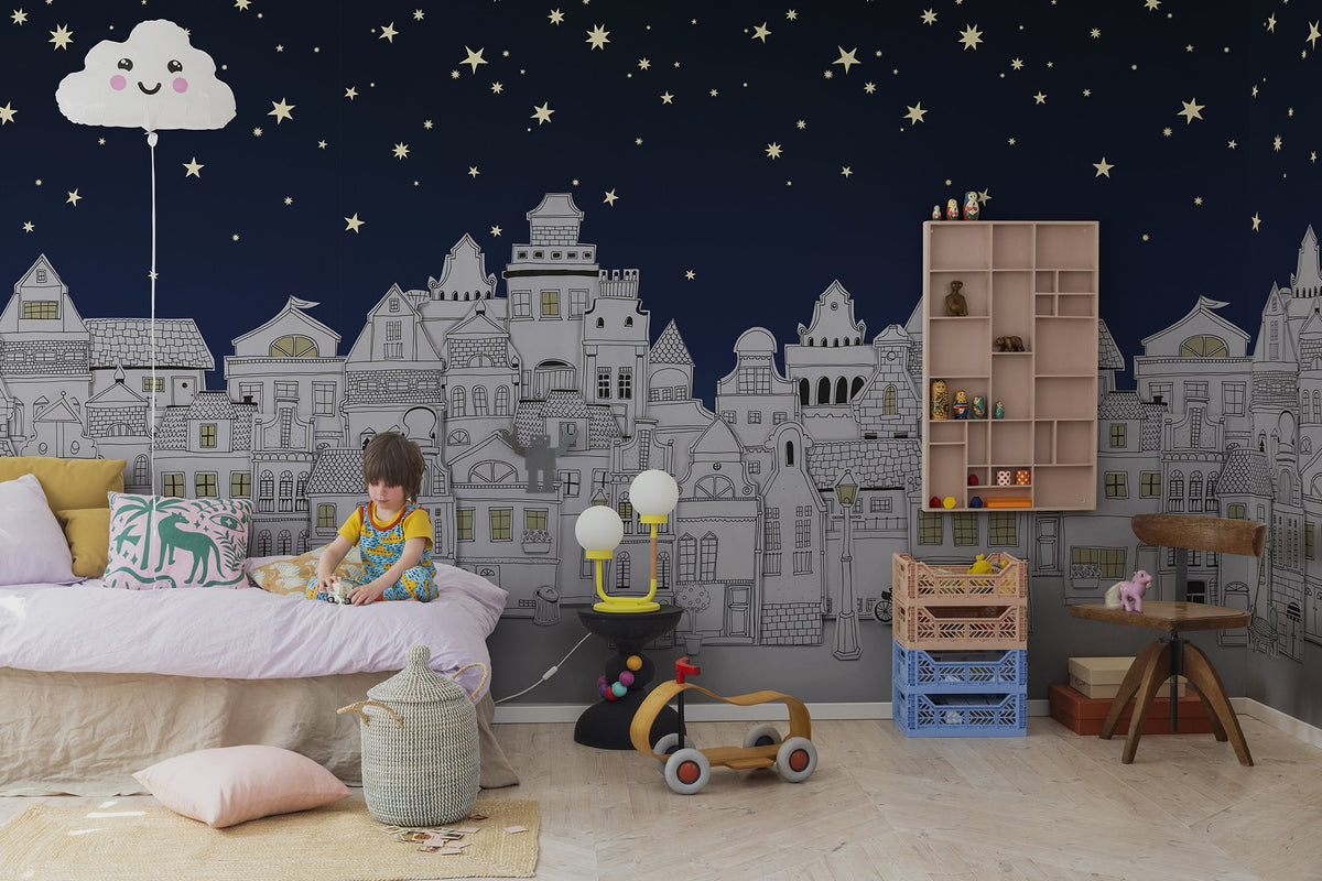 R18211 Star Town Night Wonder World Mural by Rebel Walls