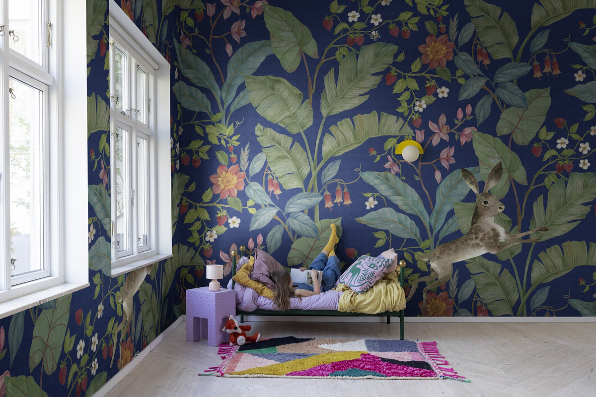 R18234 Strawberry Field Night Wonder World Mural by Rebel Walls