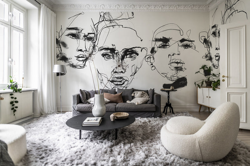 R18271 Ottoman Bozetto Graphite Meet a Rebel Mural by Rebel Walls