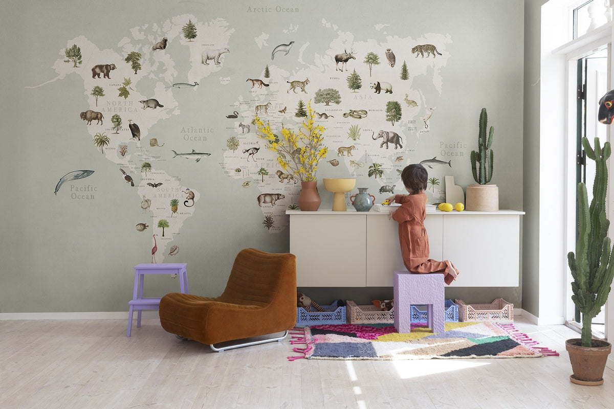 R18441 Animal World Mint Wonder World Mural by Rebel Walls