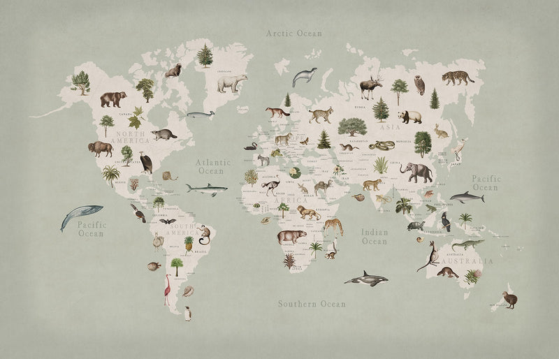 R18441 Animal World Mint Wonder World Mural by Rebel Walls