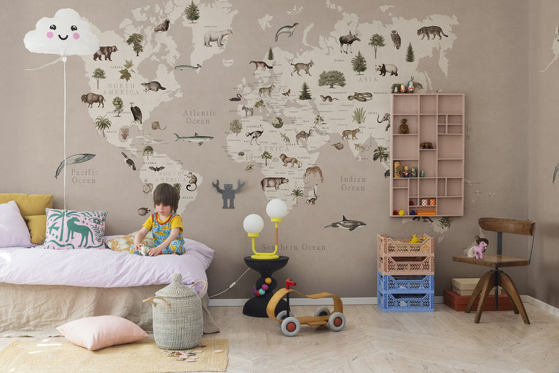 R18442 Animal World Pastel Pink Wonder World Mural by Rebel Walls