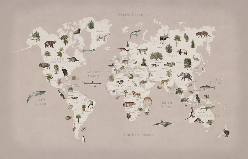 R18442 Animal World Pastel Pink Wonder World Mural by Rebel Walls