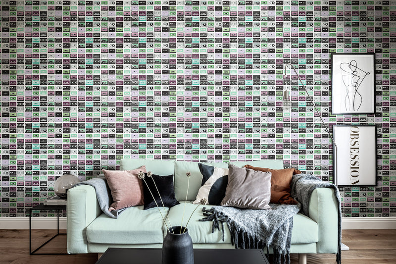 R18516 Casette Tape Purple Rain Pops Wallpaper by Rebel Walls