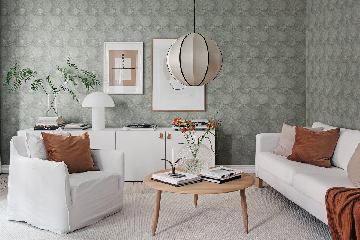 R18526 Hexagon Tiles Jade Pops Wallpaper by Rebel Walls