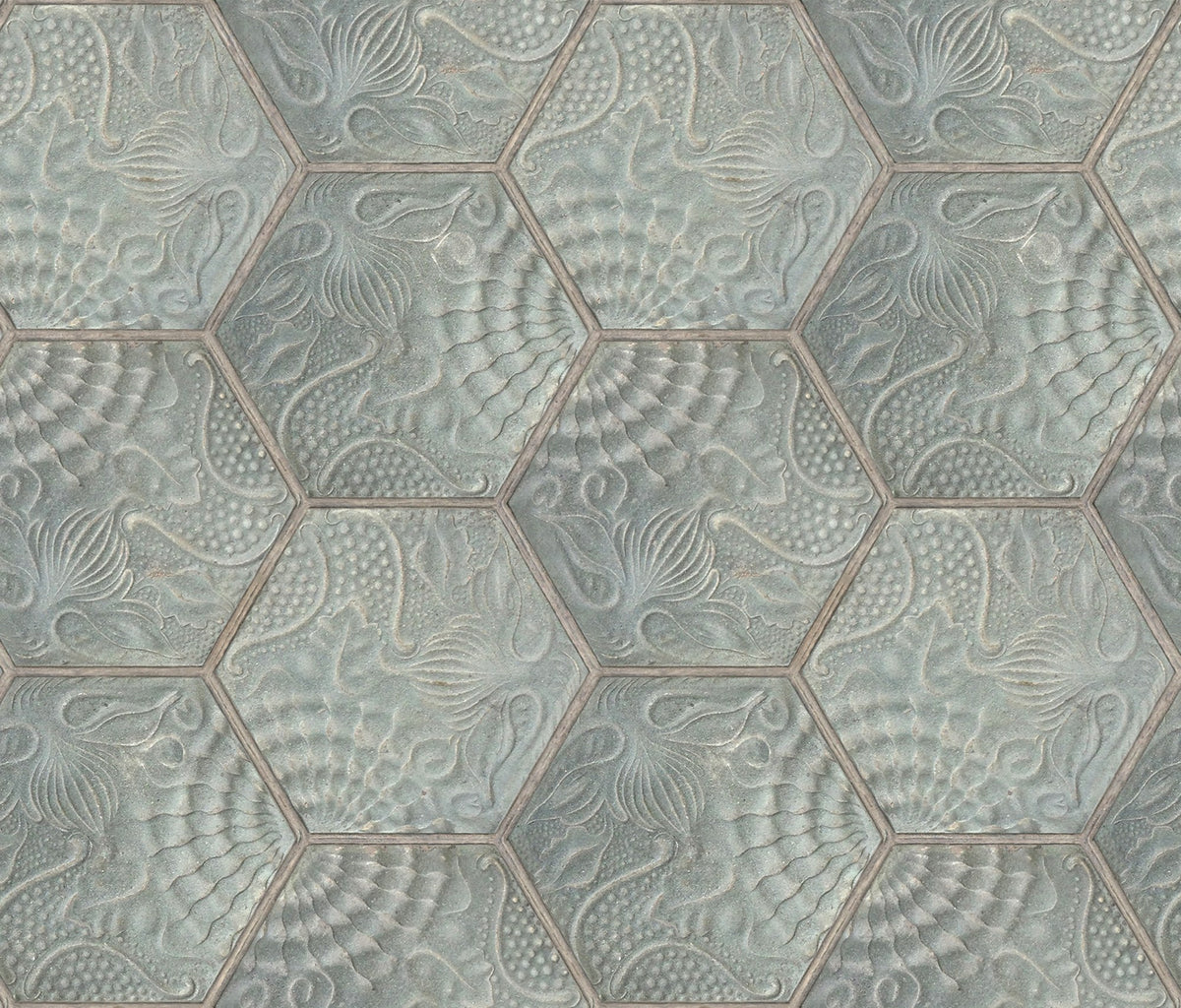 R18526 Hexagon Tiles Jade Pops Wallpaper by Rebel Walls