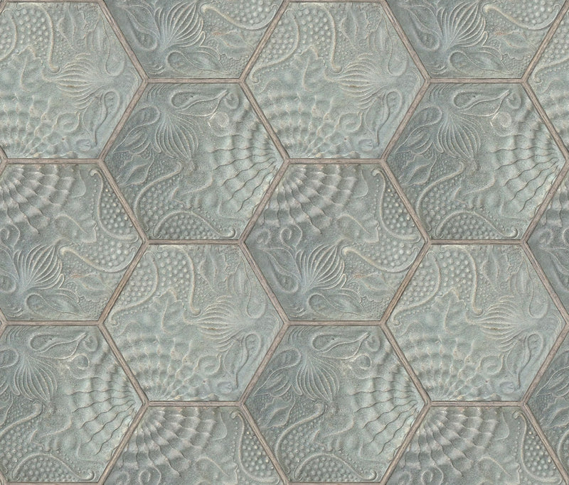 R18526 Hexagon Tiles Jade Pops Wallpaper by Rebel Walls