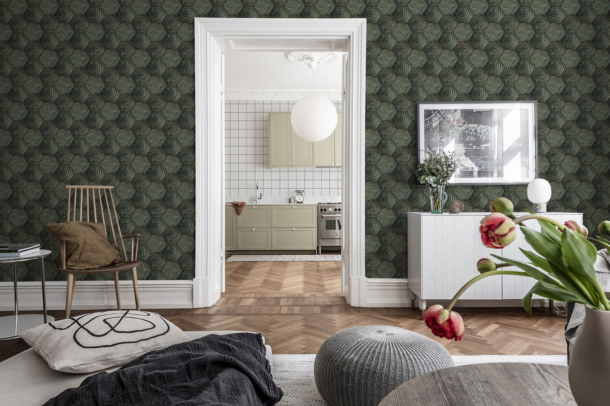 R18527 Hexagon Tiles Emerald Pops Wallpaper by Rebel Walls