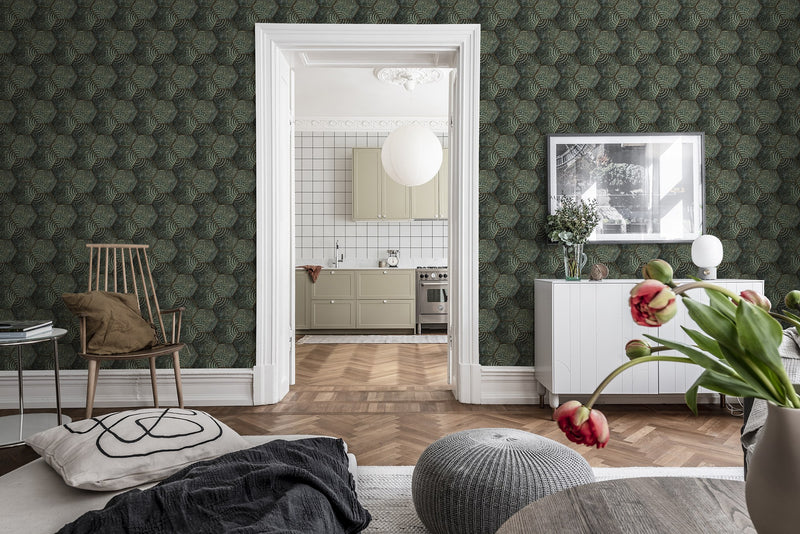 R18527 Hexagon Tiles Emerald Pops Wallpaper by Rebel Walls