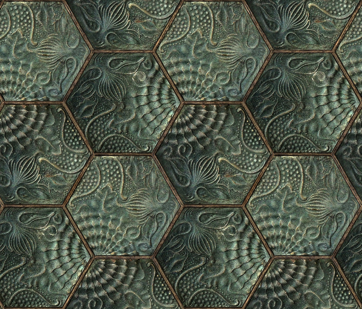 R18527 Hexagon Tiles Emerald Pops Wallpaper by Rebel Walls