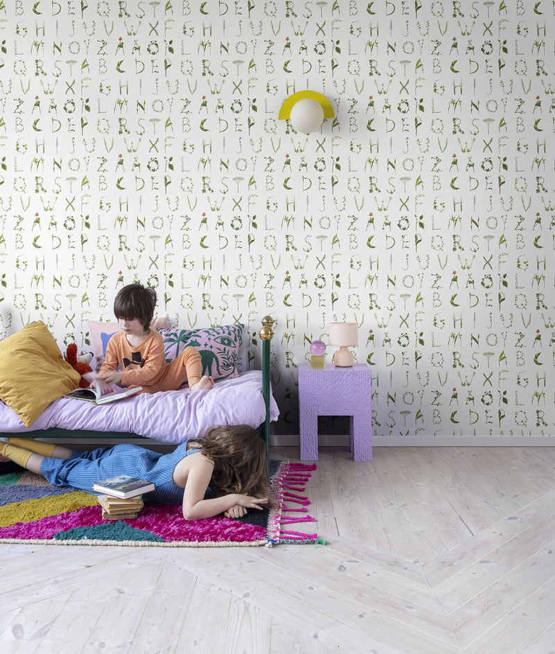 R18535 Floral Alphabet Mini Swedish Pops Wallpaper by Rebel Walls