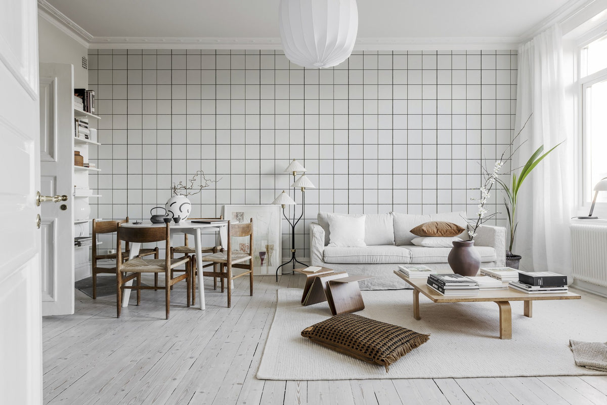 R18536 Square Tiles Clean White Pops Wallpaper by Rebel Walls