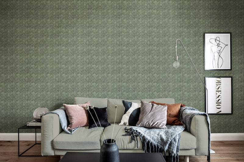 R18537 Small Birch Bark Braids Forest Green Pops Wallpaper by Rebel Walls