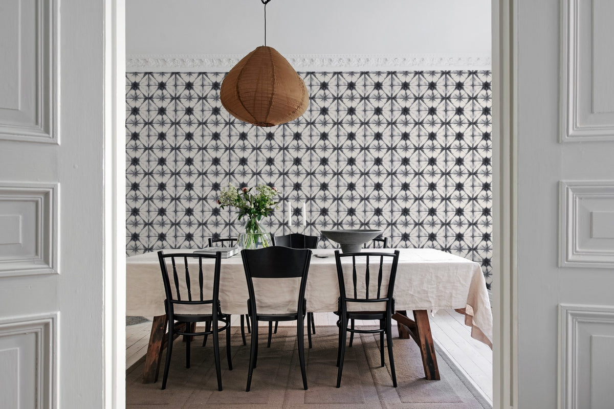 R18540 Tie Dye Kaleidoscope Dark Blue Pops Wallpaper by Rebel Walls