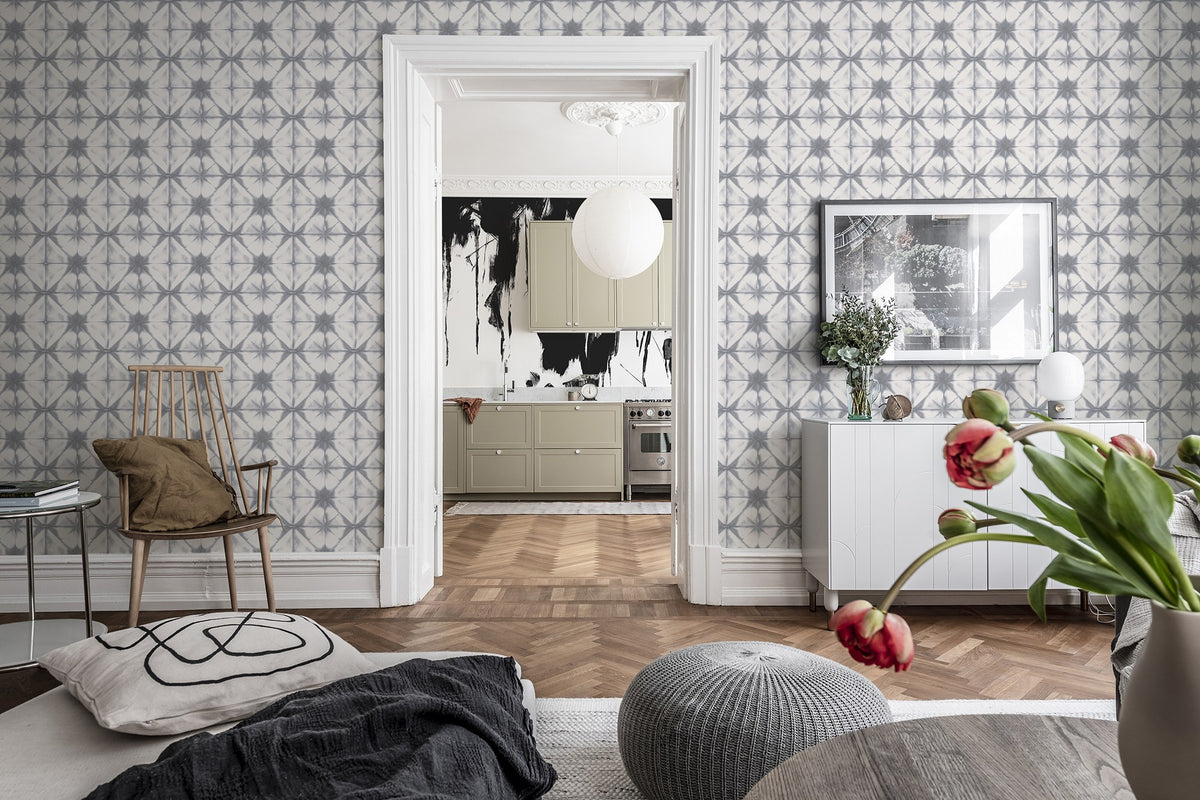 R18542 Tie Dye Kaleidoscope Gray Pops Wallpaper by Rebel Walls