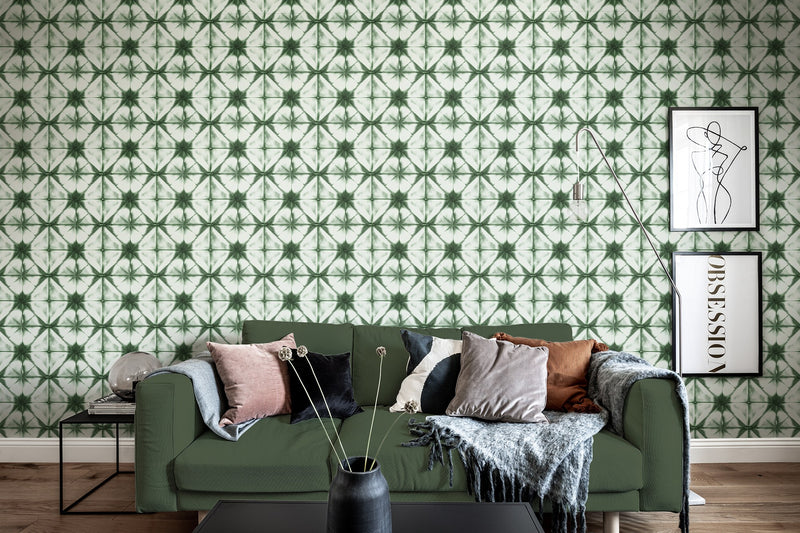 R18543 Tie Dye Kaleidoscope Green Pops Wallpaper by Rebel Walls