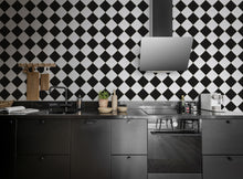 R18551 Checkered Tiles Black & White Pops Wallpaper by Rebel Walls
