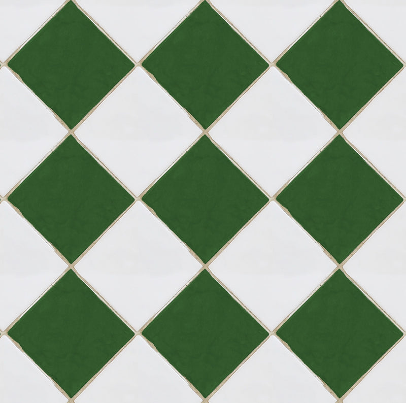 R18552 Checkered Tiles White & Green Pops Wallpaper by Rebel Walls