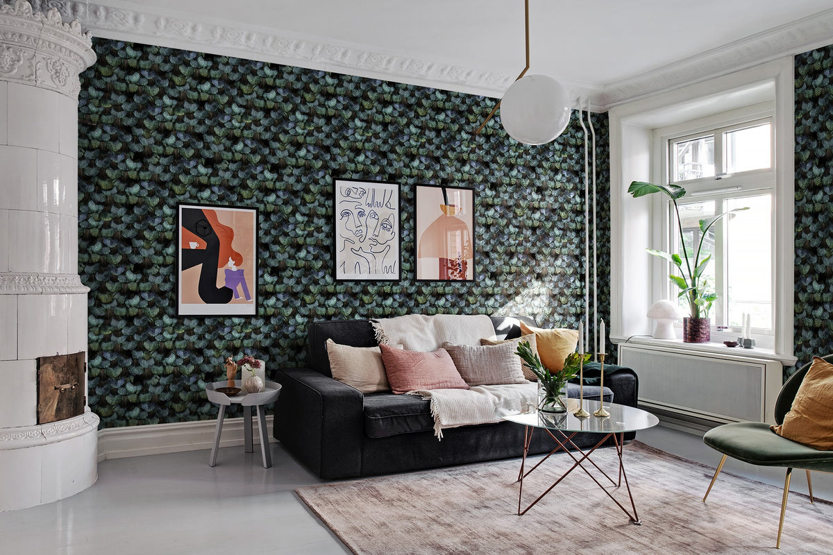 R18553 Petite Peacock Plumage Opal Pops Wallpaper by Rebel Walls