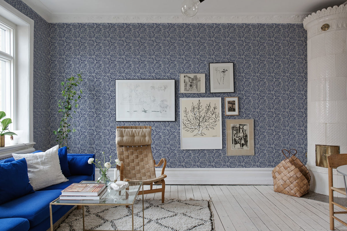 R18557 Marbled Hexagon Tiles Dark Blue Pops Wallpaper by Rebel Walls