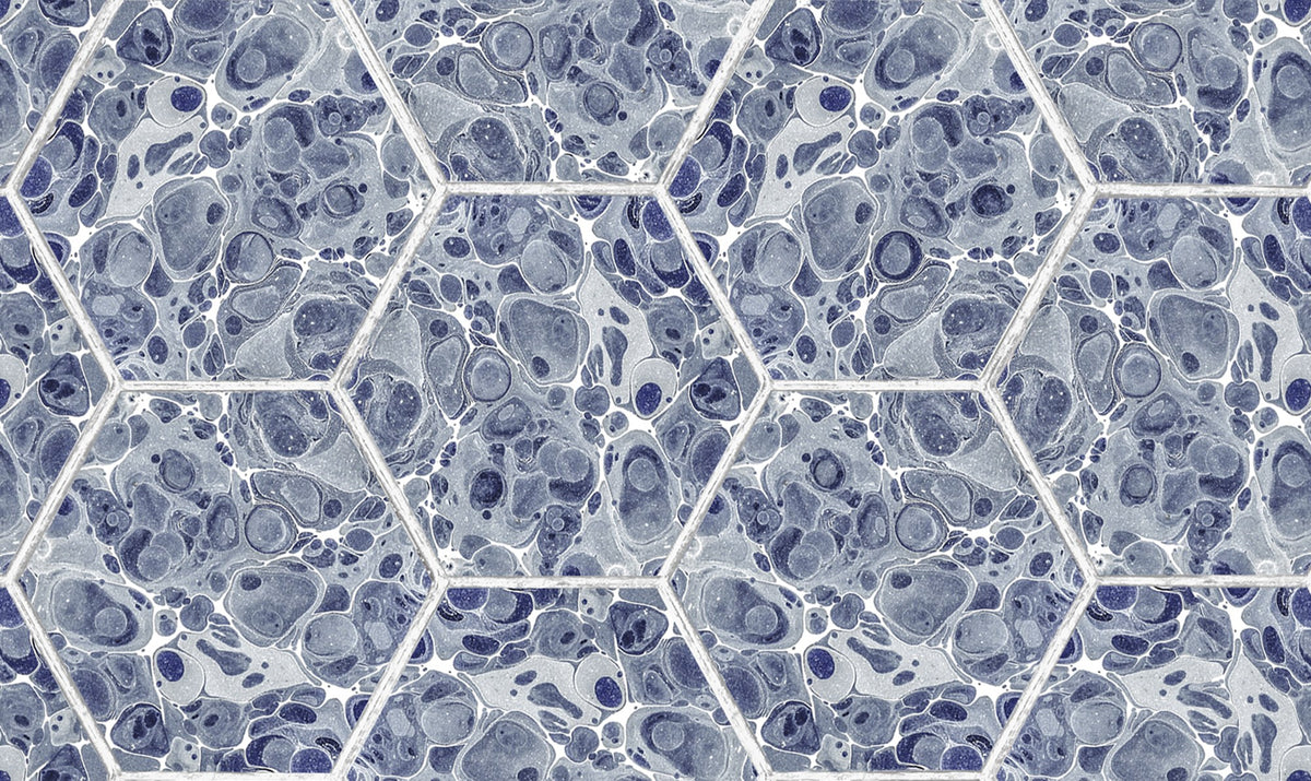 R18557 Marbled Hexagon Tiles Dark Blue Pops Wallpaper by Rebel Walls