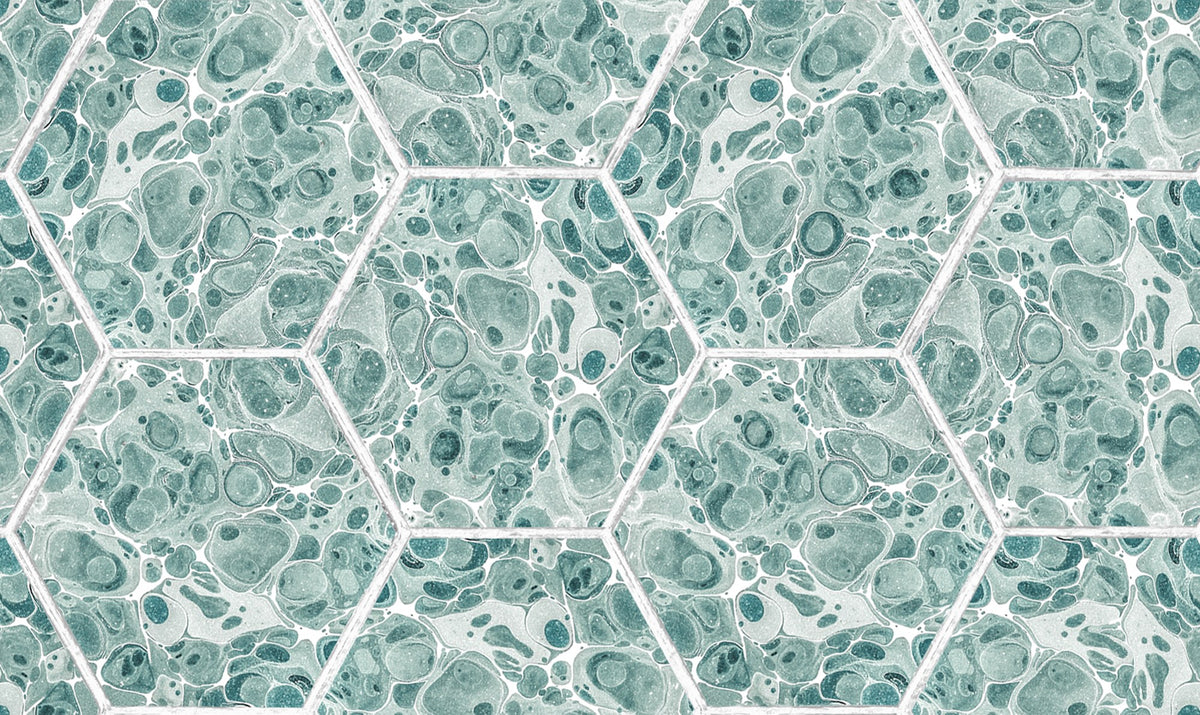 R18559 Marbled Hexagon Tiles Green Pops Wallpaper by Rebel Walls