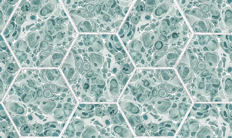 R18559 Marbled Hexagon Tiles Green Pops Wallpaper by Rebel Walls