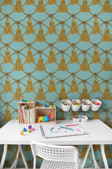 R18561 Tassels Soft Turquoise Pops Wallpaper by Rebel Walls