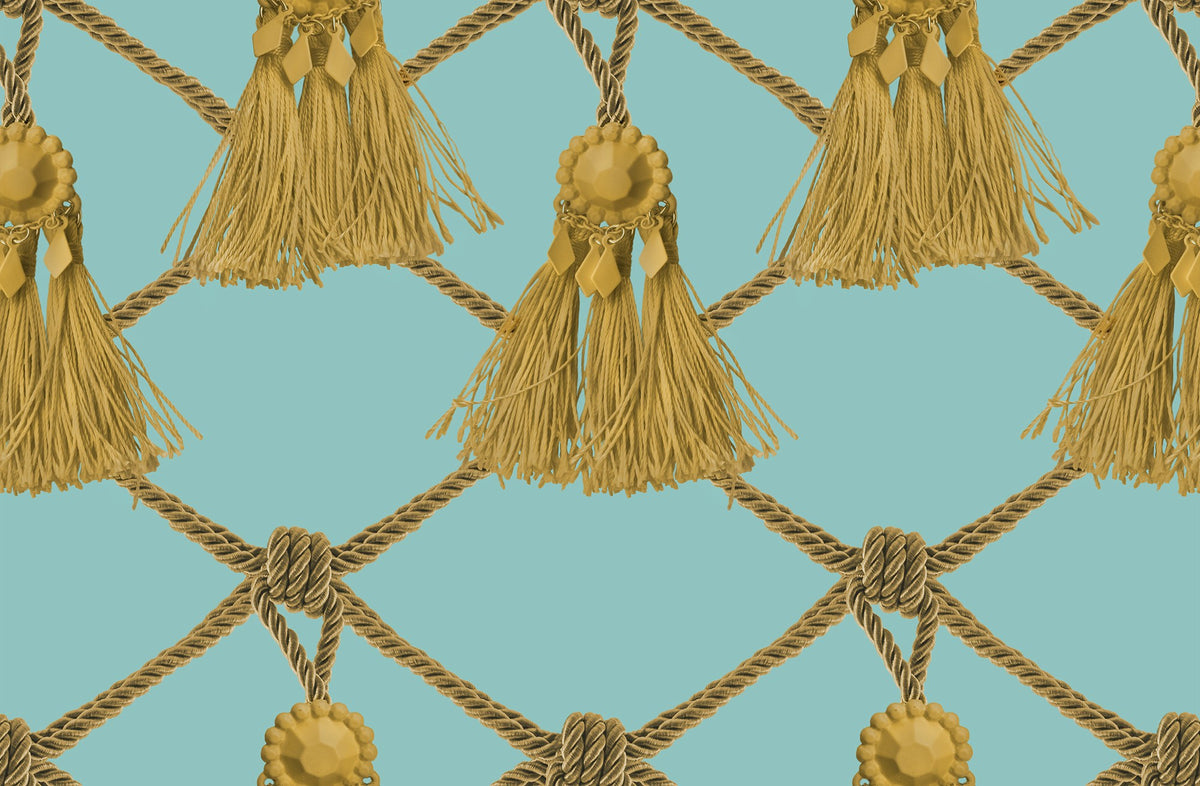 R18561 Tassels Soft Turquoise Pops Wallpaper by Rebel Walls