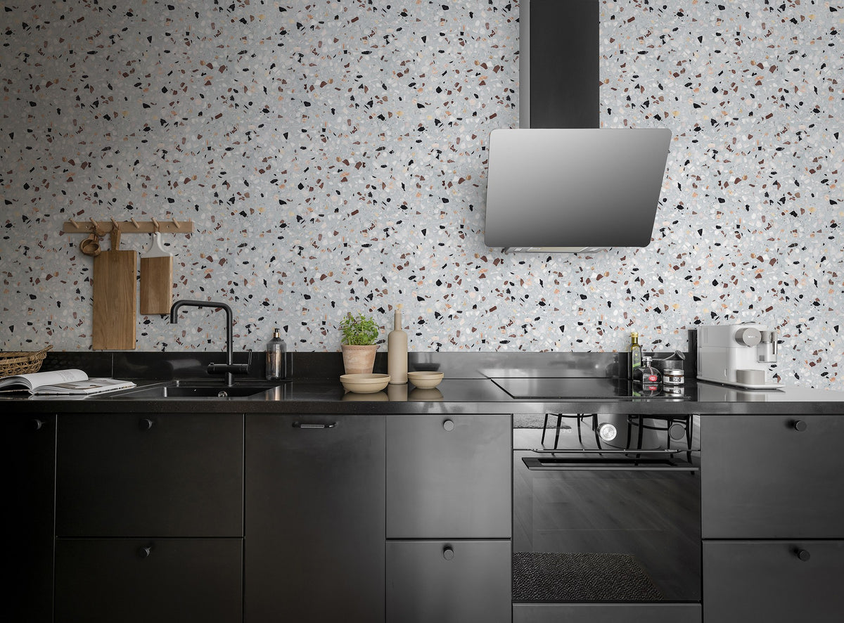 R18570 Terrazzo Ice Blue Pops Wallpaper by Rebel Walls