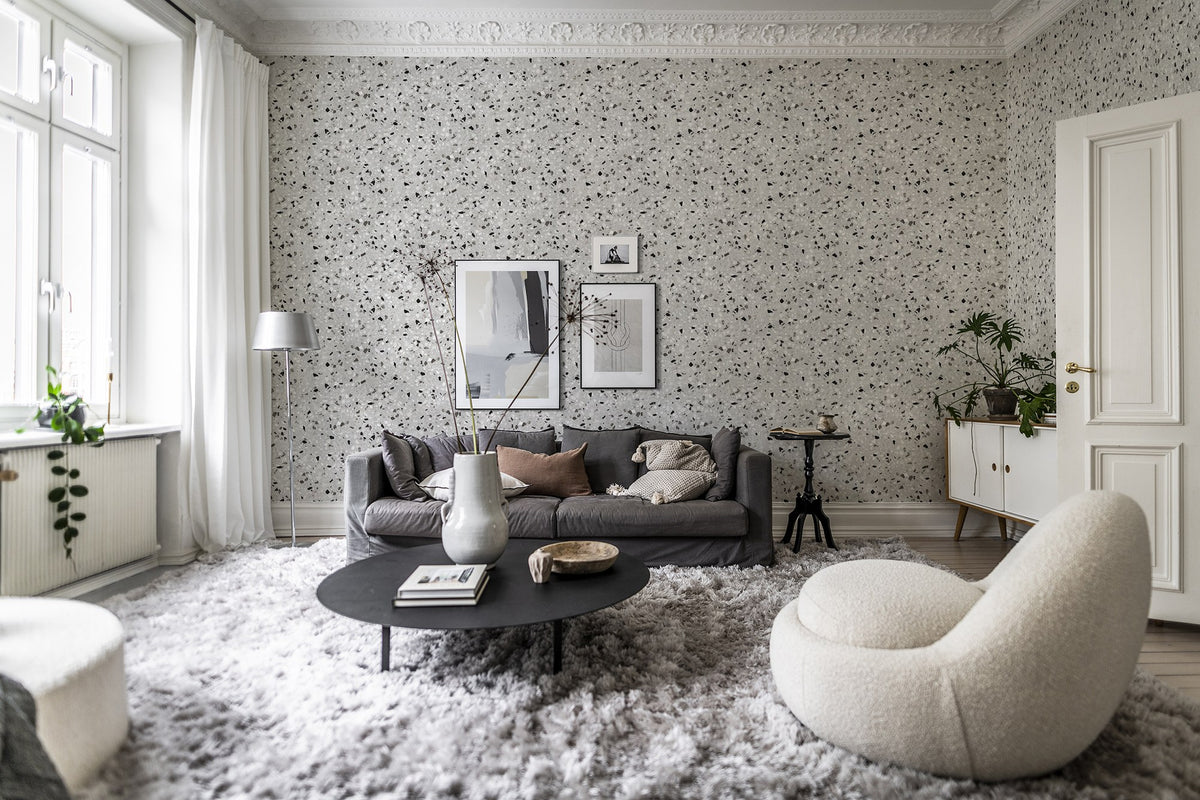 R18571 Terrazzo Stone Grey Pops Wallpaper by Rebel Walls