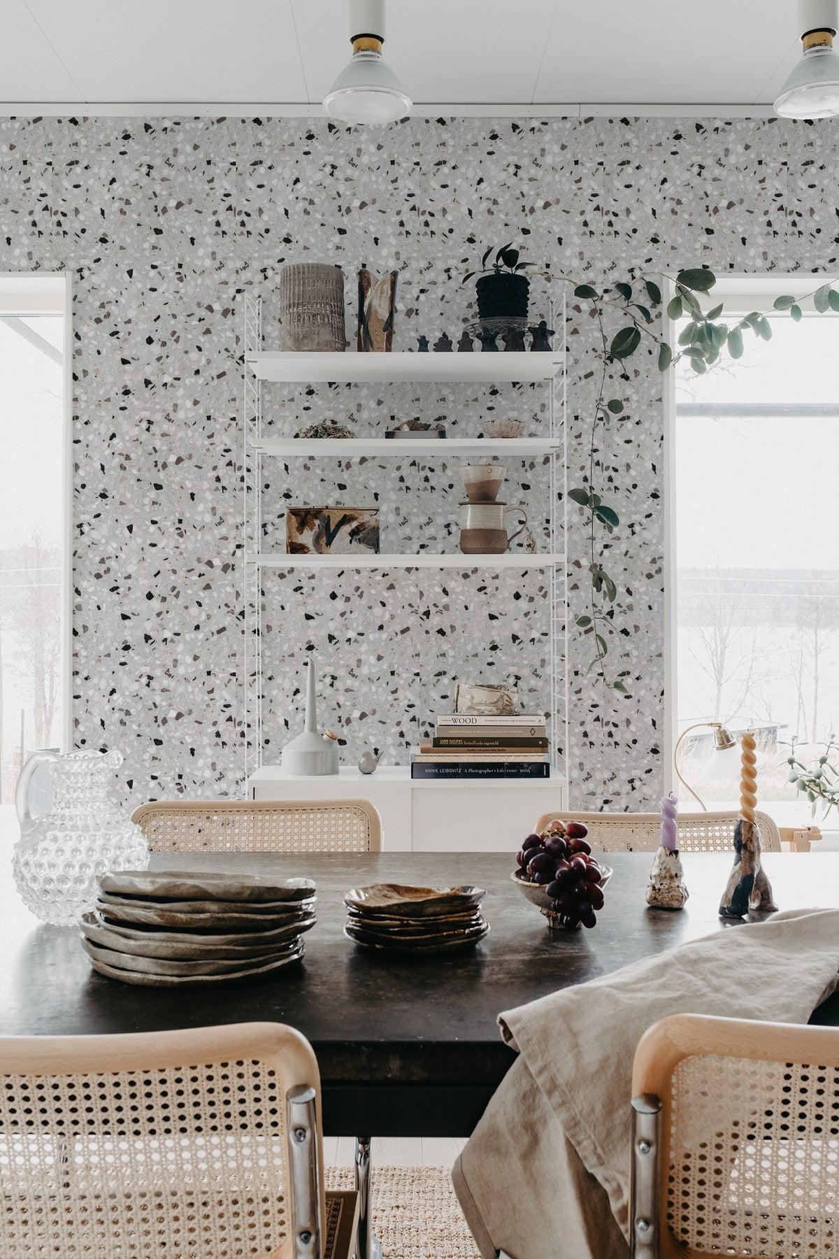 R18571 Terrazzo Stone Grey Pops Wallpaper by Rebel Walls