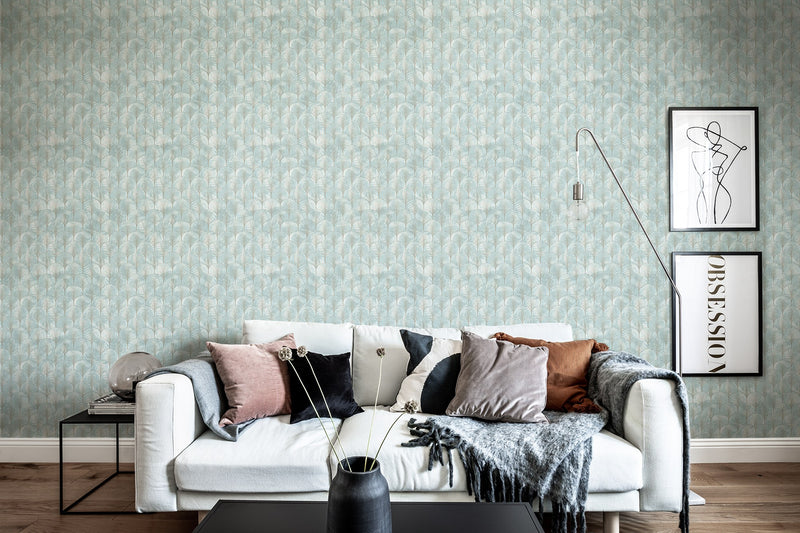 R18574 Art Deco Palms Silver Pops Wallpaper by Rebel Walls